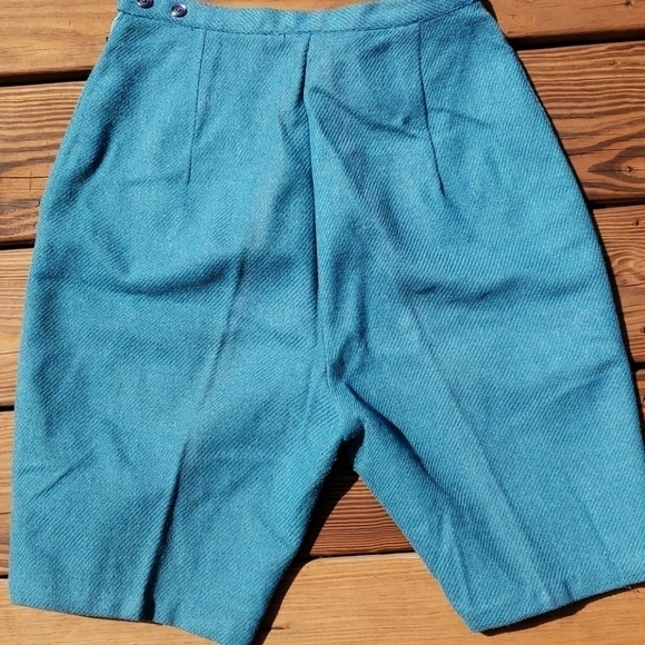 VINTAGE 60's Wool Ribcage Waist Shorts Teal 26" EU - Picture 3 of 8
